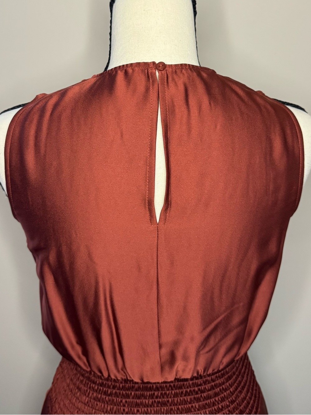 Express Rust Pleated Midi Dress Smocked Waist Size XS